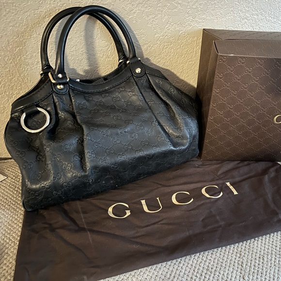 Used Gucci Guccissima Medium Sukey Tote Black